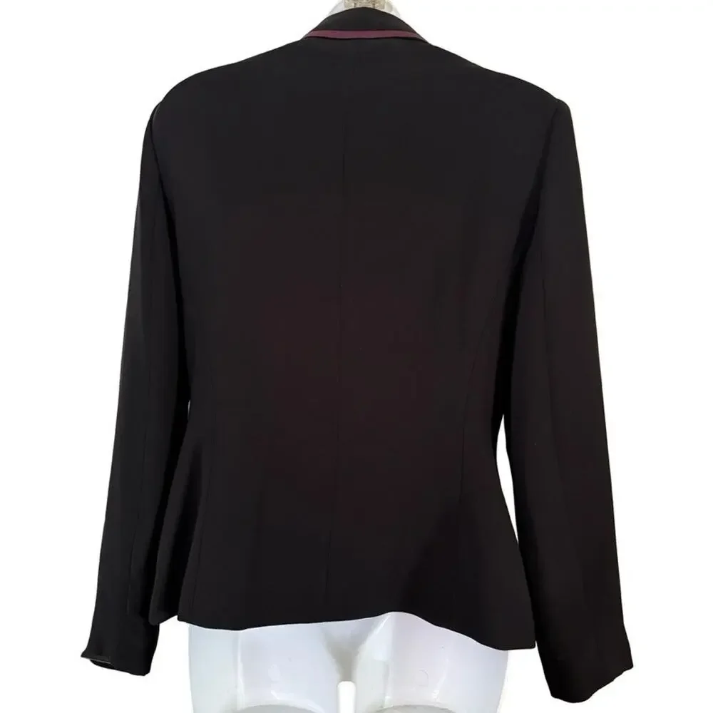 Kasper Black Plum Trim Career Skirt & Suit Jacket Blazer Lined 2 Piece Set sz 8